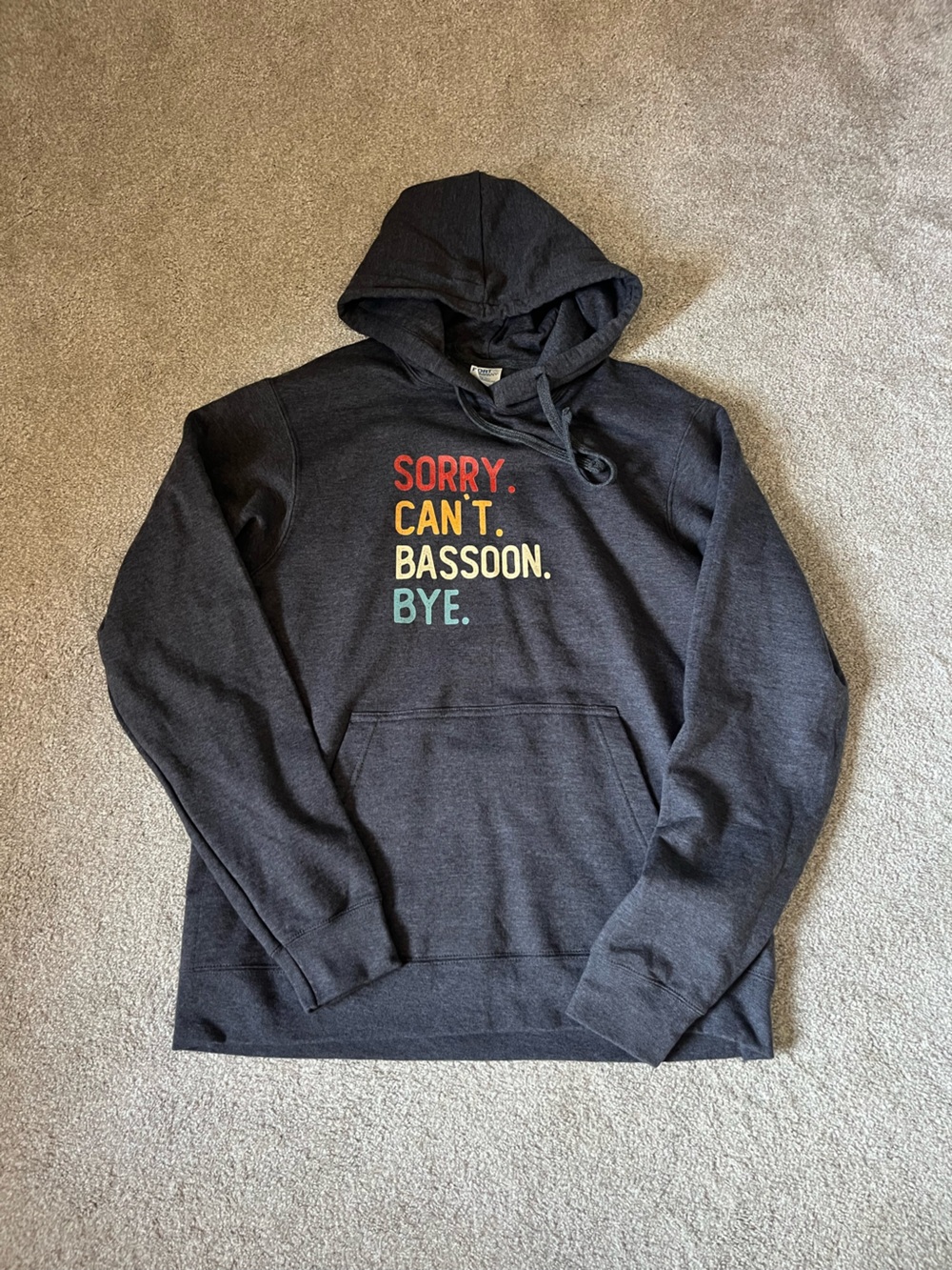 Charcoal Hoodie - "Sorry. Can't. Bassoon. Bye."